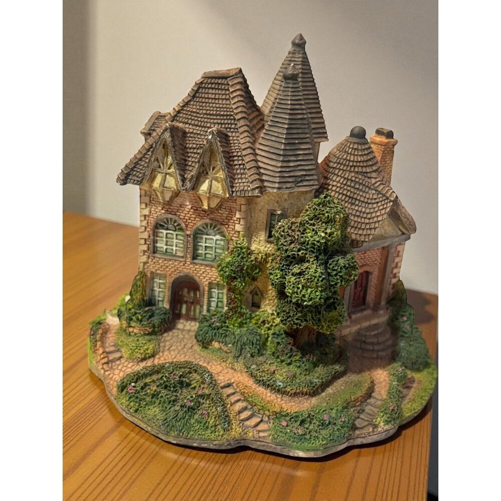 Hand-Painted Olde English Cottage Figurine With Detailed Landscaping Resin